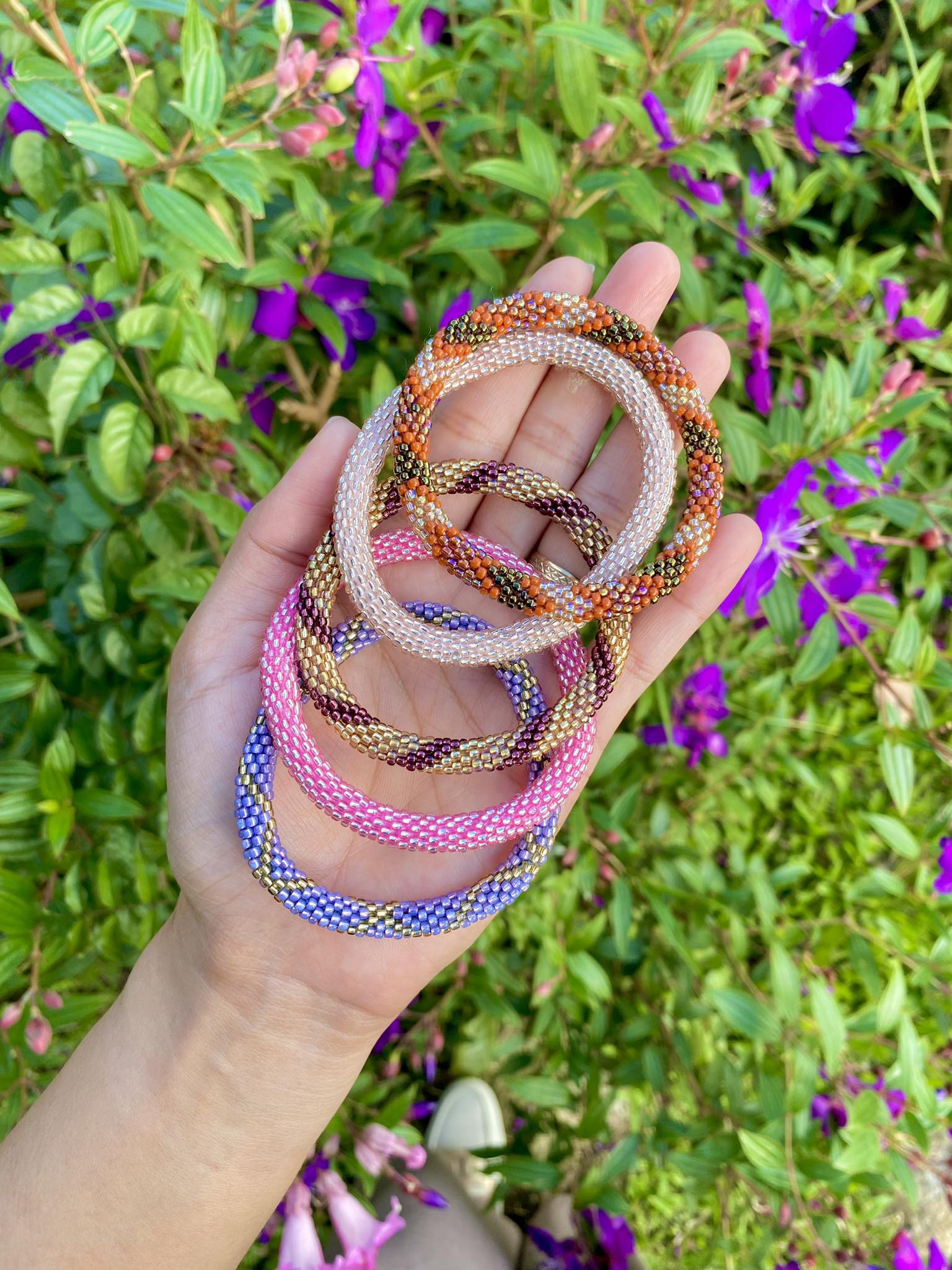 Sashka Co. Glass Bead Bracelet Bronze, Burnt Orange, Mixed Iridescent Adventurous Bracelet | Glass Bead Bracelet