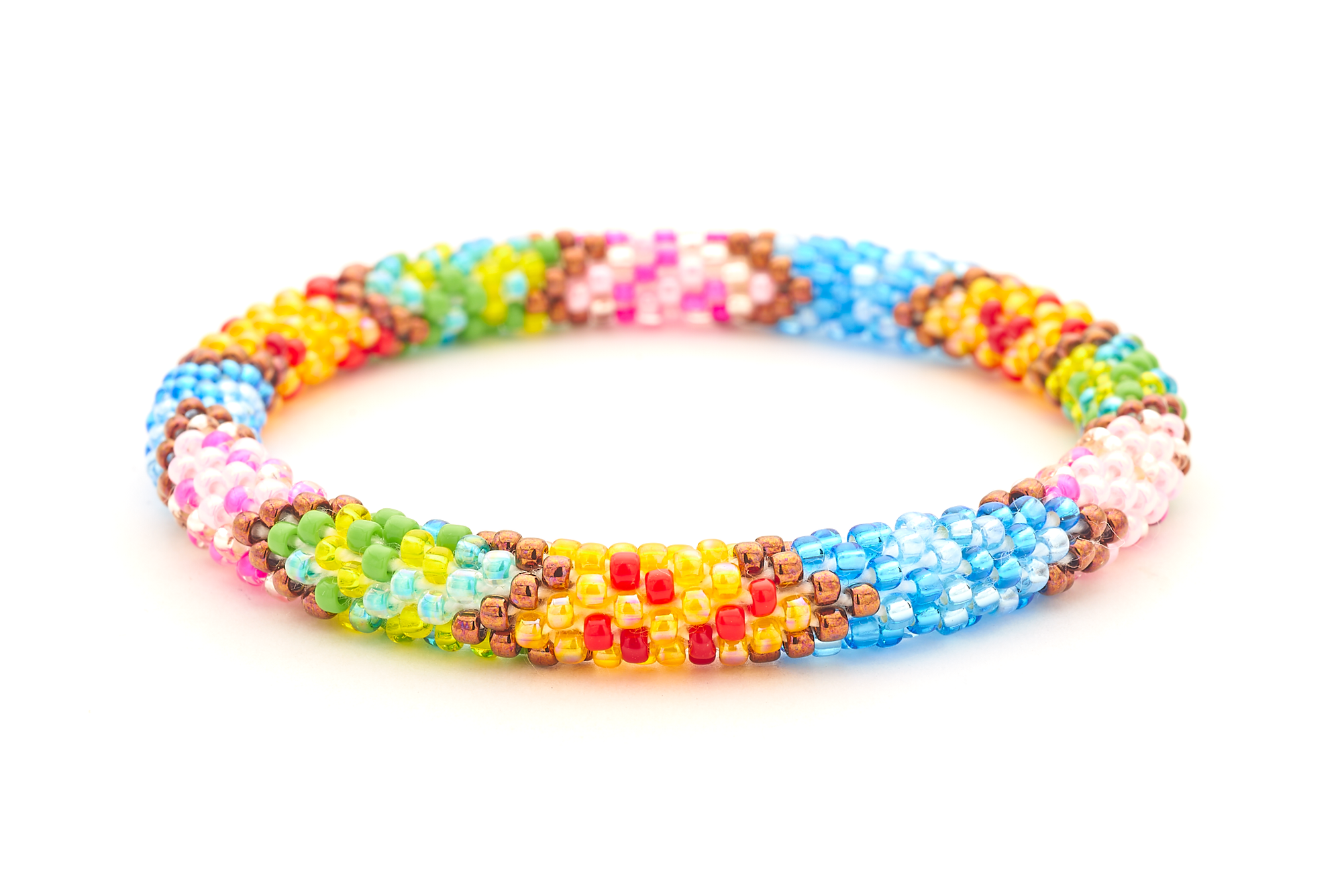 Handmade glass bead bracelet from Nepal, featuring a roll design. Also known as a beaded bracelet, seed bead bracelet, beach glass bracelet, or sea glass bracelet