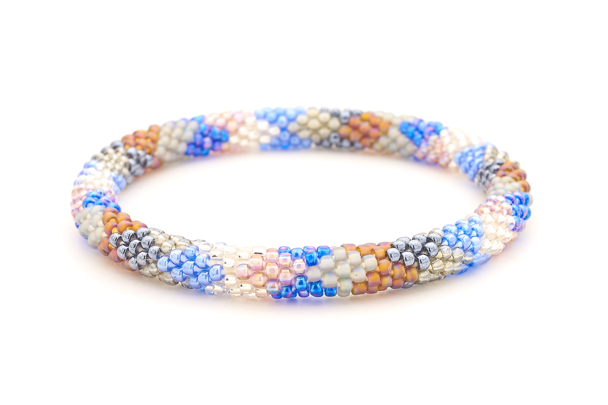 Handmade glass bead bracelet from Nepal, featuring a roll design. Also known as a beaded bracelet, seed bead bracelet, beach glass bracelet, or sea glass bracelet