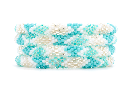 Handmade glass bead bracelet from Nepal, featuring a roll design. Also known as a beaded bracelet, seed bead bracelet, beach glass bracelet, or sea glass bracelet