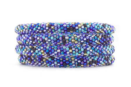 Handmade glass bead bracelet from Nepal, featuring a roll design. Also known as a beaded bracelet, seed bead bracelet, beach glass bracelet, or sea glass bracelet