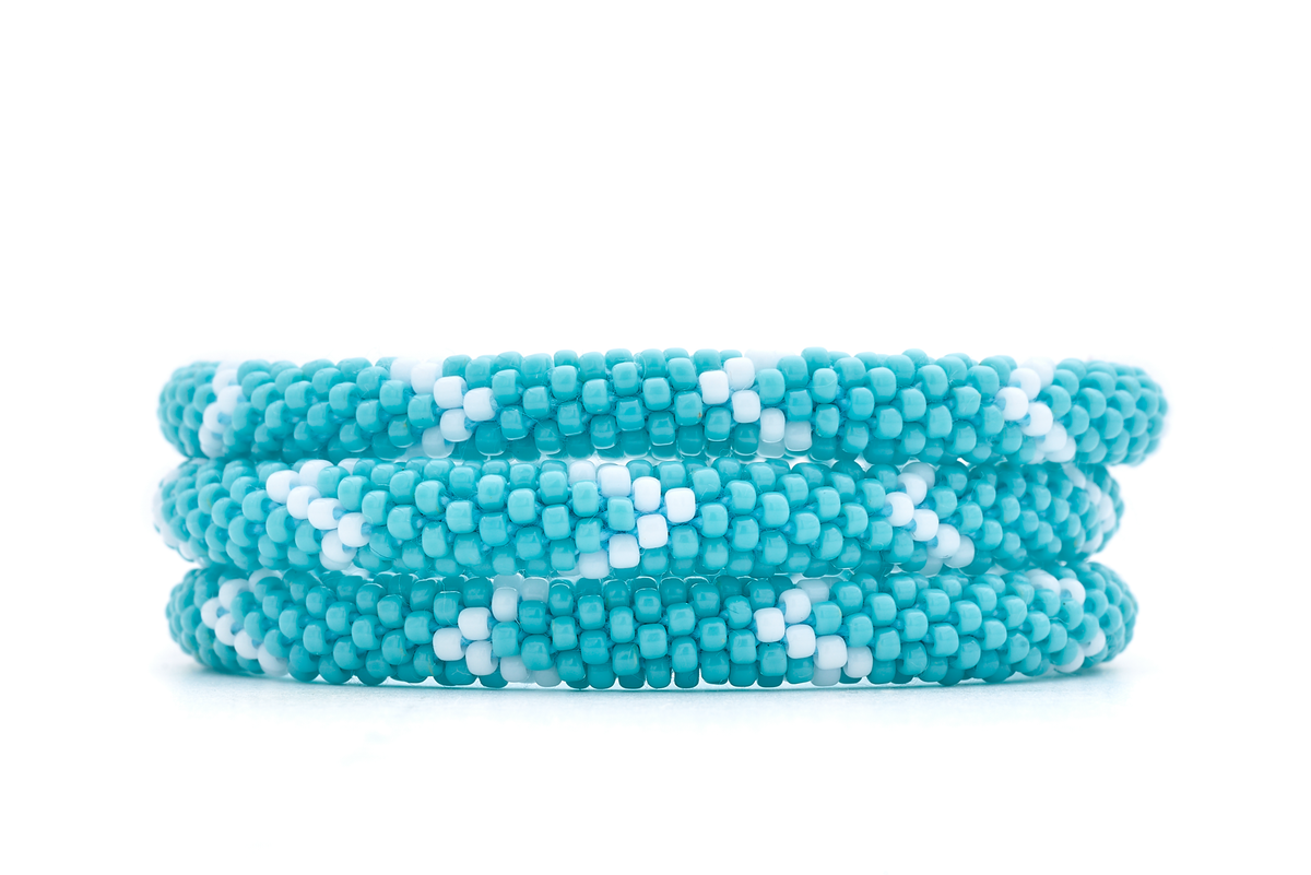 Handmade glass bead bracelet from Nepal, featuring a roll design. Also known as a beaded bracelet, seed bead bracelet, beach glass bracelet, or sea glass bracelet