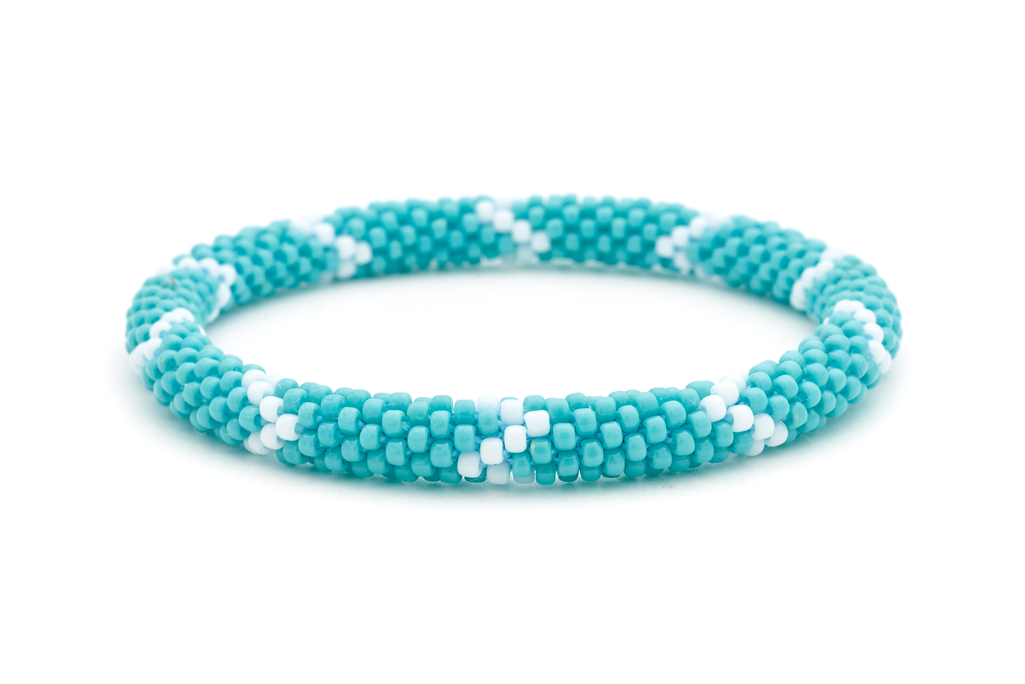 Handmade glass bead bracelet from Nepal, featuring a roll design. Also known as a beaded bracelet, seed bead bracelet, beach glass bracelet, or sea glass bracelet