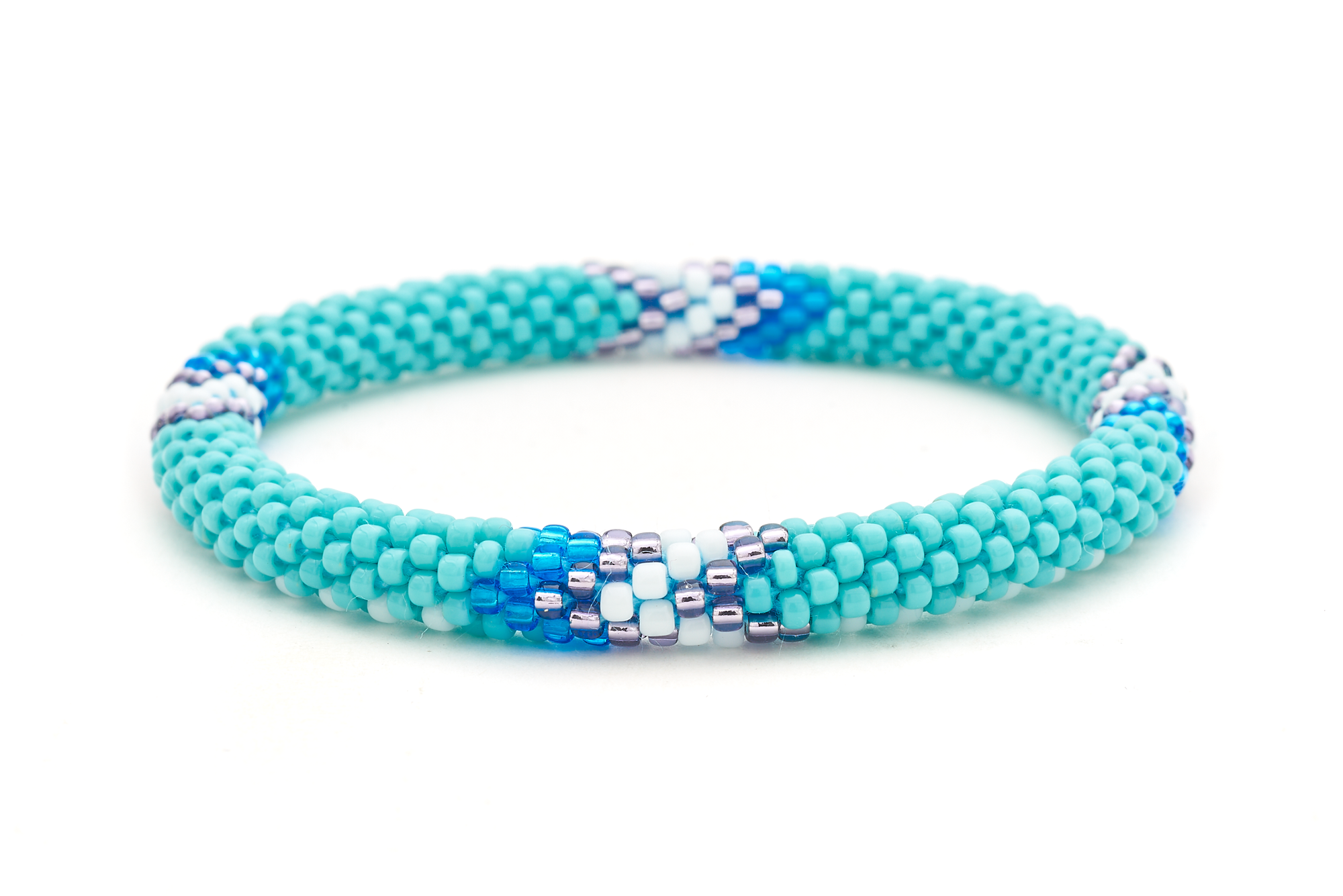 Handmade glass bead bracelet from Nepal, featuring a roll design. Also known as a beaded bracelet, seed bead bracelet, beach glass bracelet, or sea glass bracelet