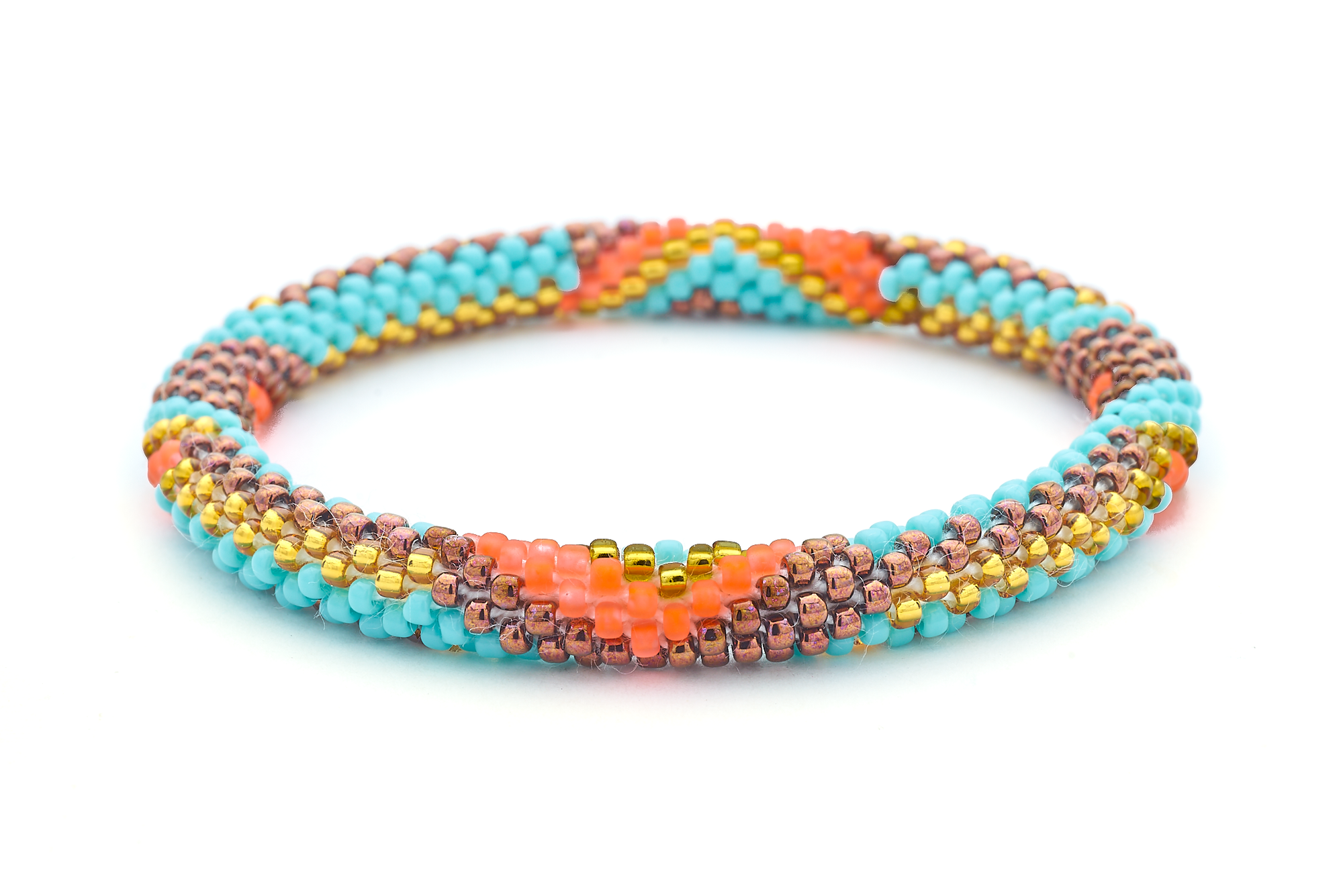 Handmade glass bead bracelet from Nepal, featuring a roll design. Also known as a beaded bracelet, seed bead bracelet, beach glass bracelet, or sea glass bracelet