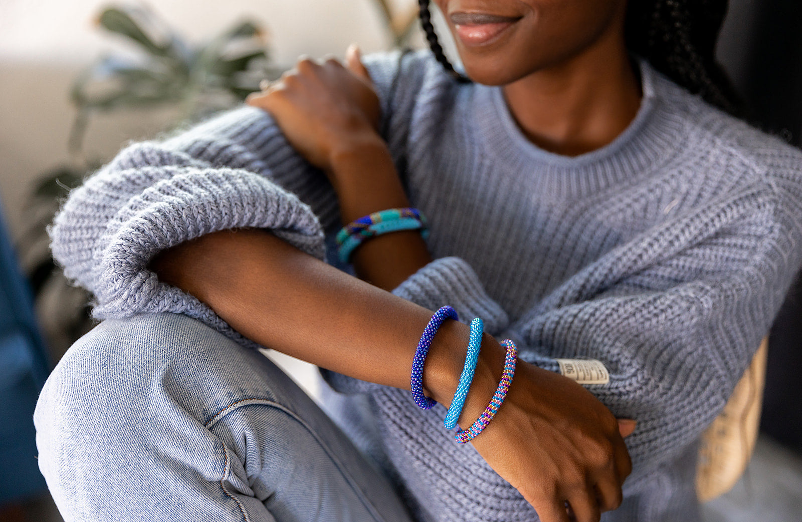 Handmade glass bead bracelet from Nepal, featuring a roll design. Also known as a beaded bracelet, seed bead bracelet, beach glass bracelet, or sea glass bracelet