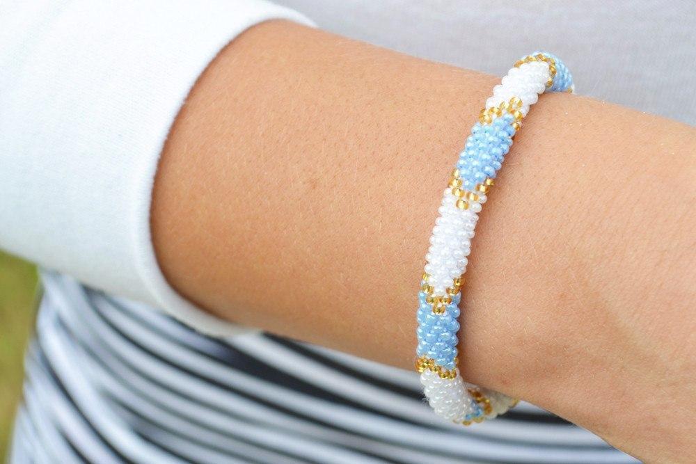 Sashka Co. Extended 8" Bracelet Blue/White/Gold Athena Bracelet - Extended 8"