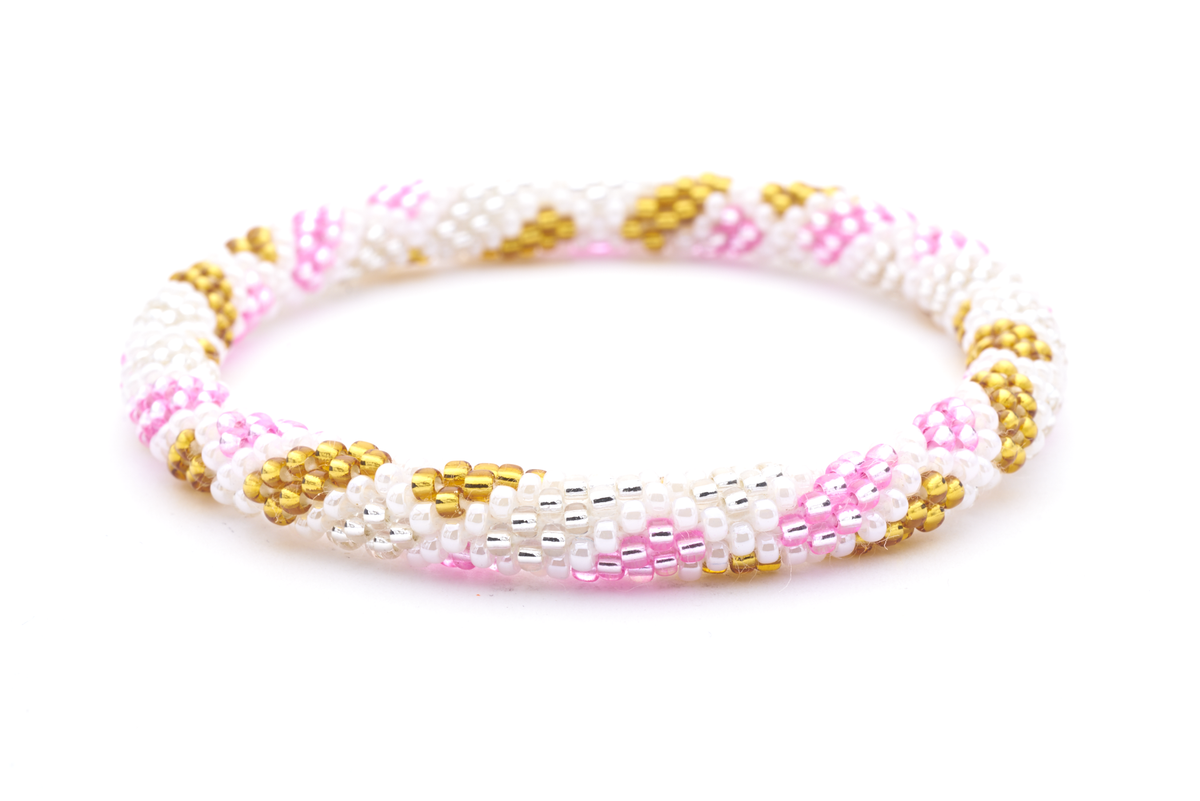 Sashka Co. Extended 8" Bracelet Pink /  White/ Gold / Clear Strong Girl Bracelet - Extended 8"