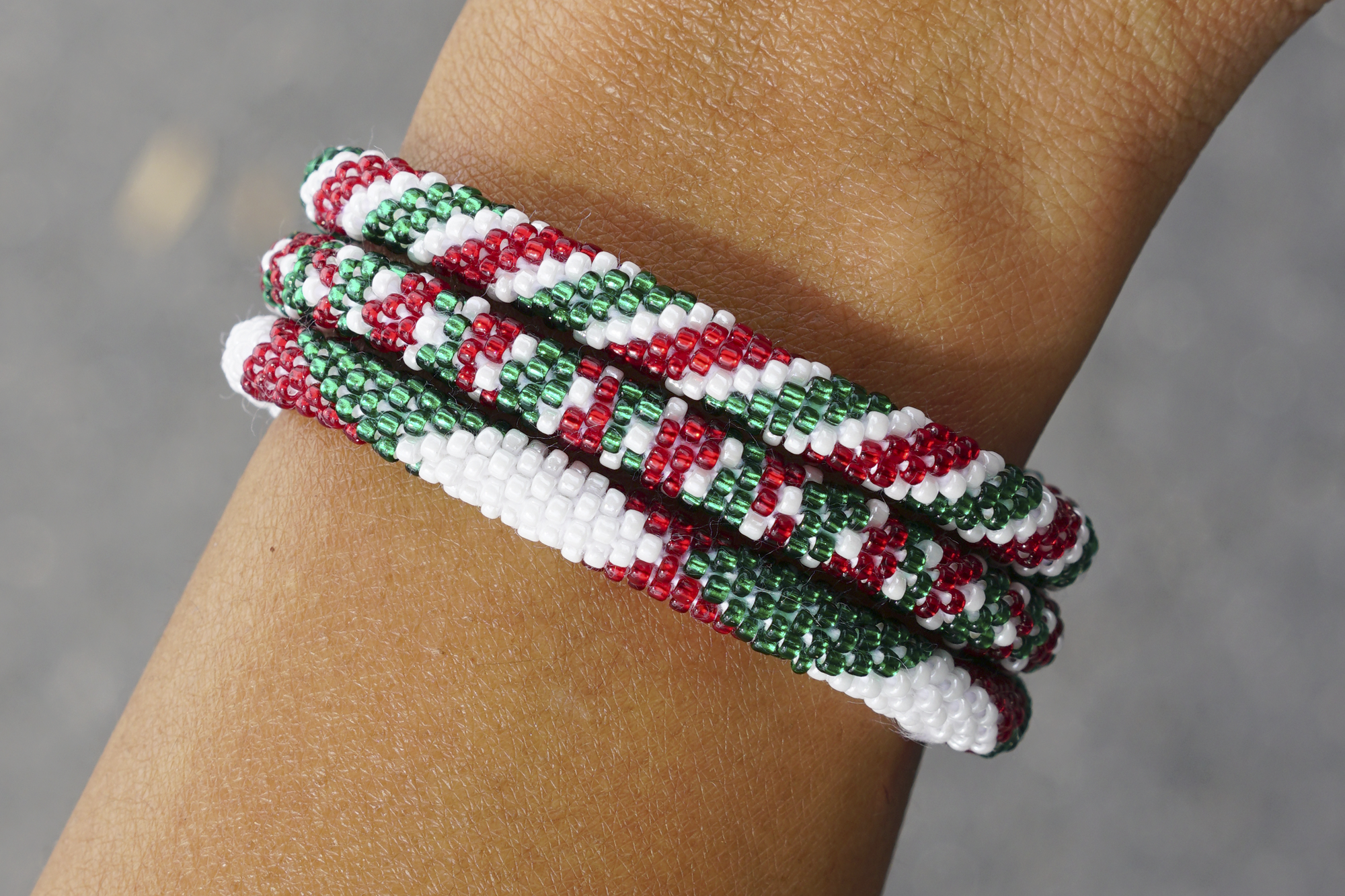 Sashka Co. Extended 8" Bracelet Red / White / Green Christmas Bracelet Set of 3 - Extended 8"