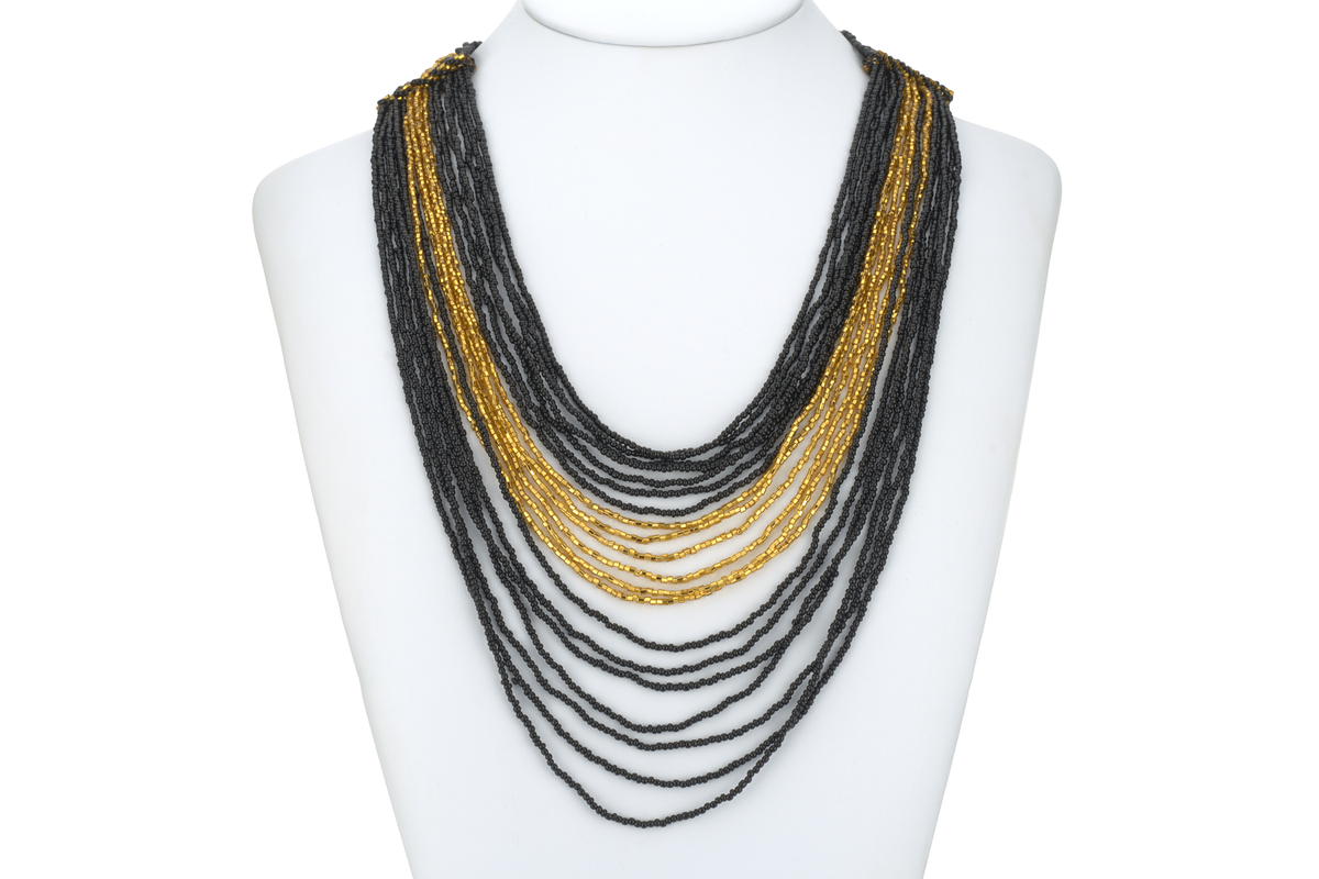 Sashka Co. Necklace Black and Gold Black and Gold Glass Beaded Necklace