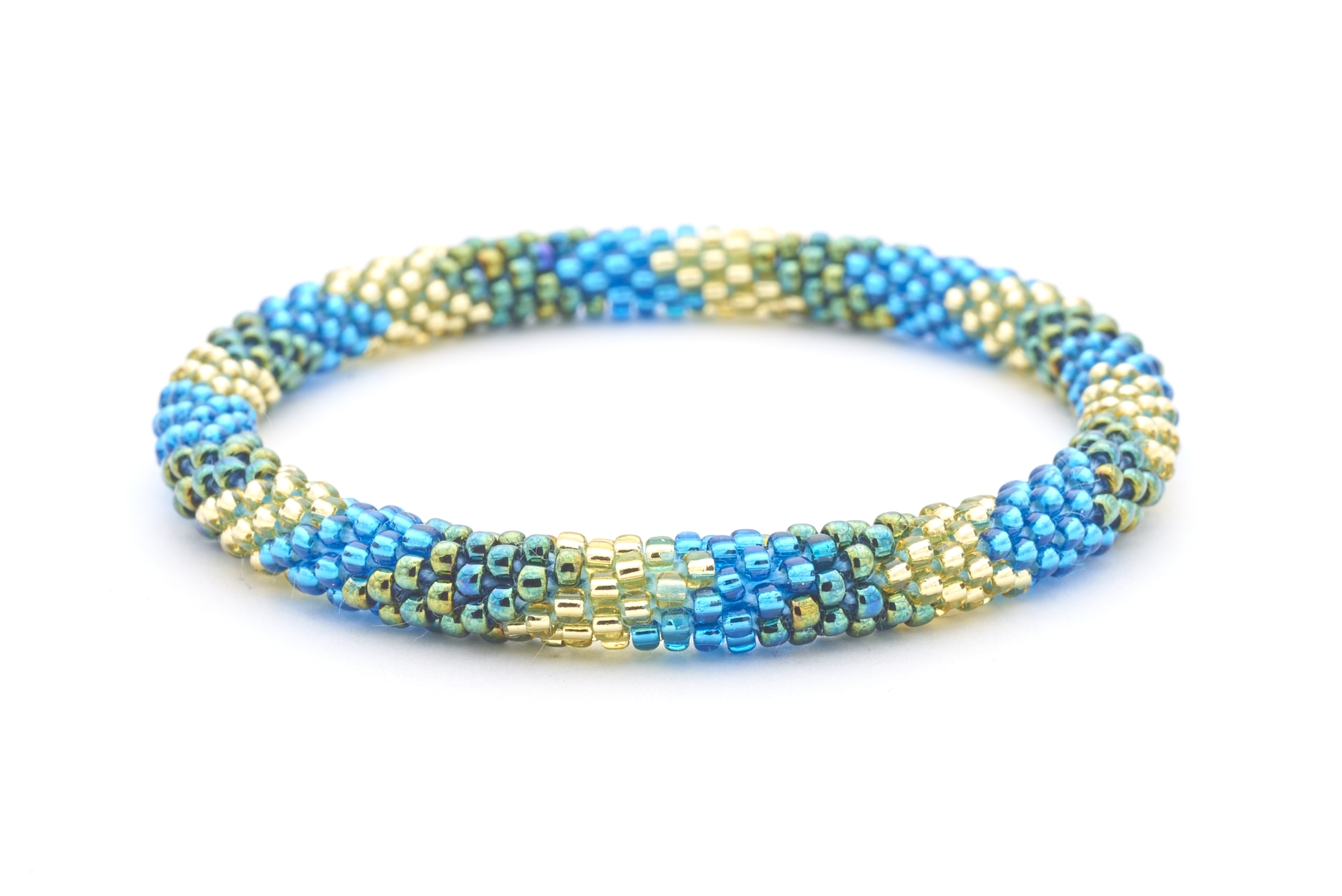 Handmade glass bead bracelet from Nepal, featuring a roll design. Also known as a beaded bracelet, seed bead bracelet, beach glass bracelet, or sea glass bracelet