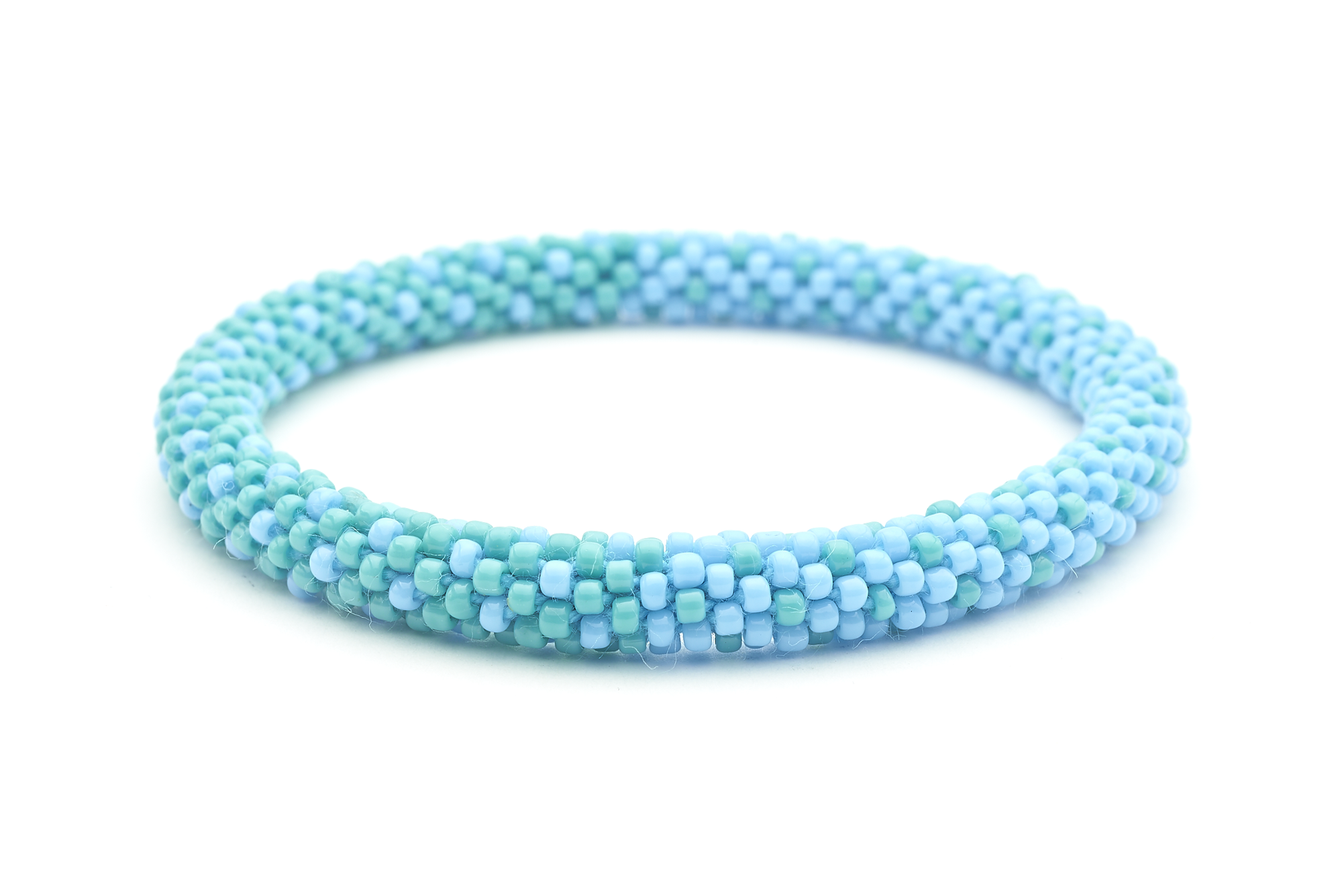 Handmade glass bead bracelet from Nepal, featuring a roll design. Also known as a beaded bracelet, seed bead bracelet, beach glass bracelet, or sea glass bracelet