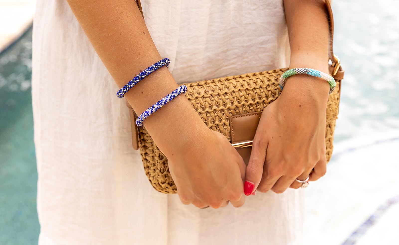 Handmade glass bead bracelet from Nepal, featuring a roll design. Also known as a beaded bracelet, seed bead bracelet, beach glass bracelet, or sea glass bracelet.