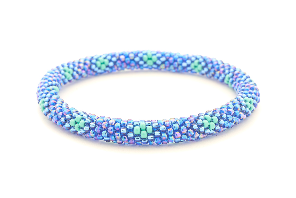 Handmade glass bead bracelet from Nepal, featuring a roll design. Also known as a beaded bracelet, seed bead bracelet, beach glass bracelet, or sea glass bracelet