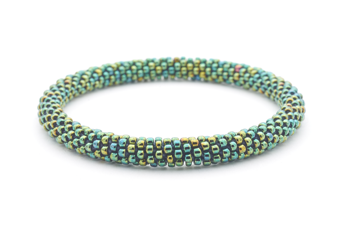 Handmade glass bead bracelet from Nepal, featuring a roll design. Also known as a beaded bracelet, seed bead bracelet, beach glass bracelet, or sea glass bracelet