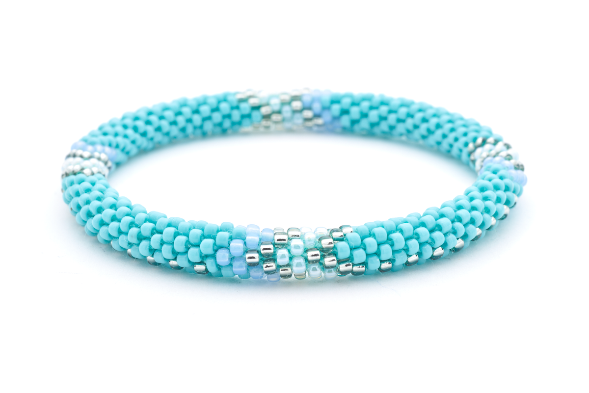 Handmade glass bead bracelet from Nepal, featuring a roll design. Also known as a beaded bracelet, seed bead bracelet, beach glass bracelet, or sea glass bracelet