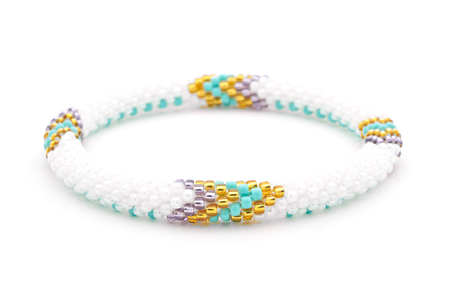 Handmade glass bead bracelet from Nepal, featuring a roll design. Also known as a beaded bracelet, seed bead bracelet, beach glass bracelet, or sea glass bracelet