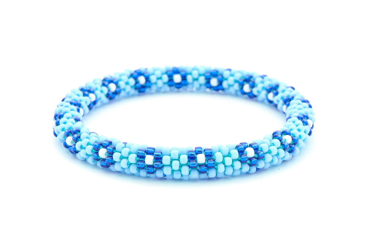 Handmade glass bead bracelet from Nepal, featuring a roll design. Also known as a beaded bracelet, seed bead bracelet, beach glass bracelet, or sea glass bracelet