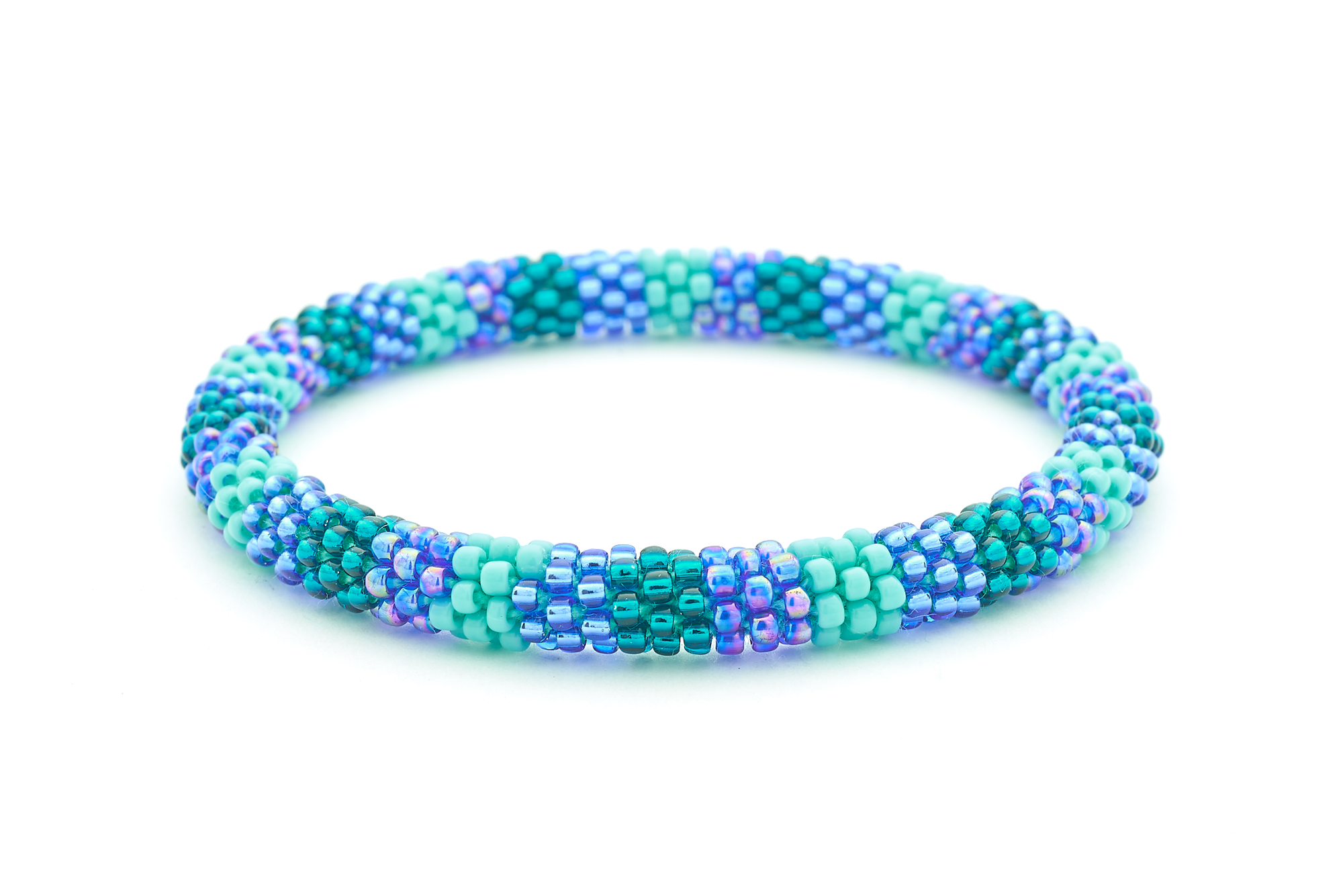 Handmade glass bead bracelet from Nepal, featuring a roll design. Also known as a beaded bracelet, seed bead bracelet, beach glass bracelet, or sea glass bracelet