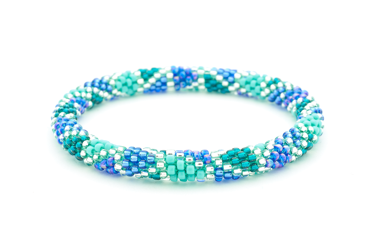 Handmade glass bead bracelet from Nepal, featuring a roll design. Also known as a beaded bracelet, seed bead bracelet, beach glass bracelet, or sea glass bracelet