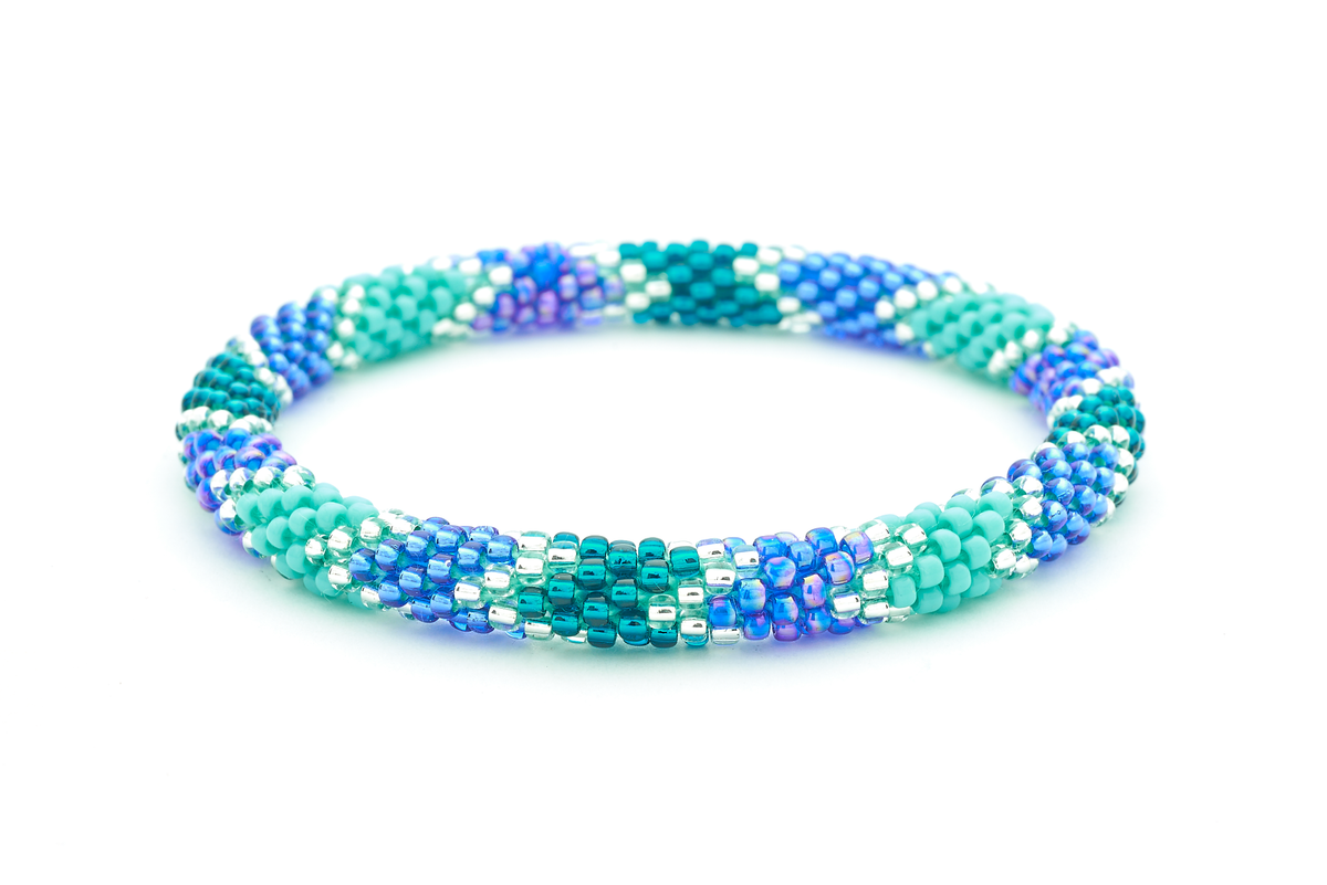 Handmade glass bead bracelet from Nepal, featuring a roll design. Also known as a beaded bracelet, seed bead bracelet, beach glass bracelet, or sea glass bracelet