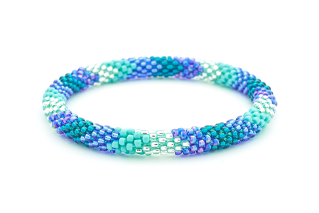 Handmade glass bead bracelet from Nepal, featuring a roll design. Also known as a beaded bracelet, seed bead bracelet, beach glass bracelet, or sea glass bracelet