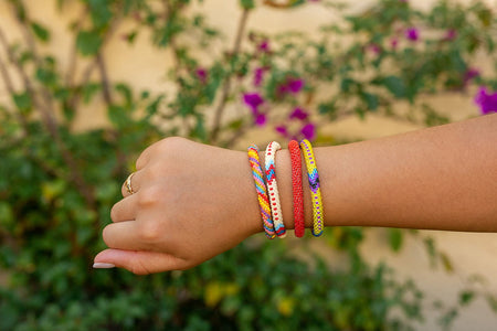 Handmade glass bead bracelet from Nepal, featuring a roll design. Also known as a beaded bracelet, seed bead bracelet, beach glass bracelet, or sea glass bracelet