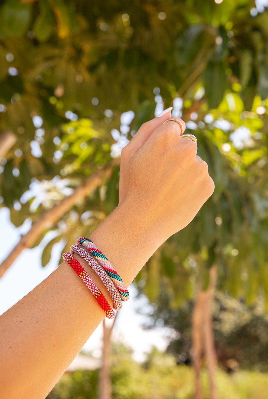 Handmade glass bead bracelet from Nepal, featuring a roll design. Also known as a beaded bracelet, seed bead bracelet, beach glass bracelet, or sea glass bracelet