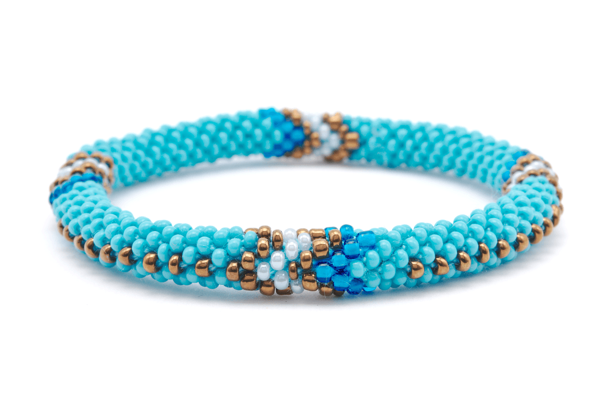 Handmade glass bead bracelet from Nepal, featuring a roll design. Also known as a beaded bracelet, seed bead bracelet, beach glass bracelet, or sea glass bracelet