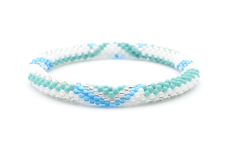 Handmade glass bead bracelet from Nepal, featuring a roll design. Also known as a beaded bracelet, seed bead bracelet, beach glass bracelet, or sea glass bracelet.