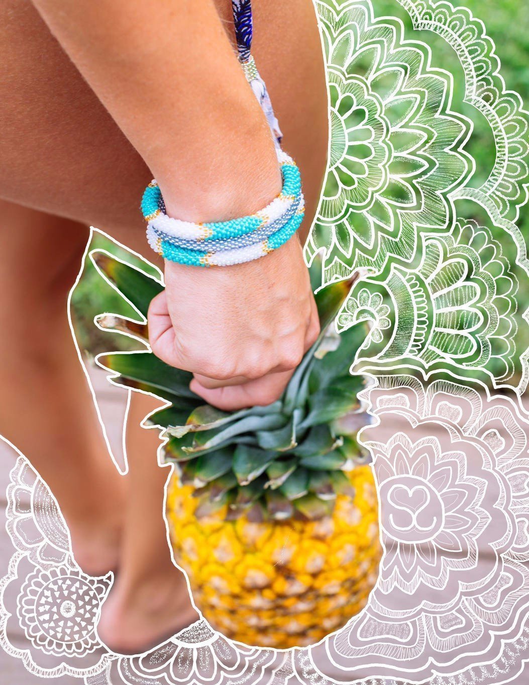 Handmade glass bead bracelet from Nepal, featuring a roll design. Also known as a beaded bracelet, seed bead bracelet, beach glass bracelet, or sea glass bracelet.