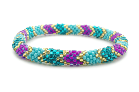 Handmade glass bead bracelet from Nepal, featuring a roll design. Also known as a beaded bracelet, seed bead bracelet, beach glass bracelet, or sea glass bracelet.