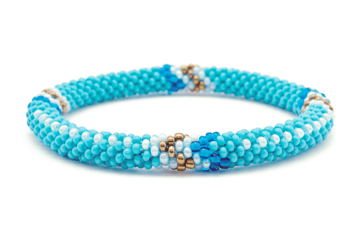 Handmade glass bead bracelet from Nepal, featuring a roll design. Also known as a beaded bracelet, seed bead bracelet, beach glass bracelet, or sea glass bracelet