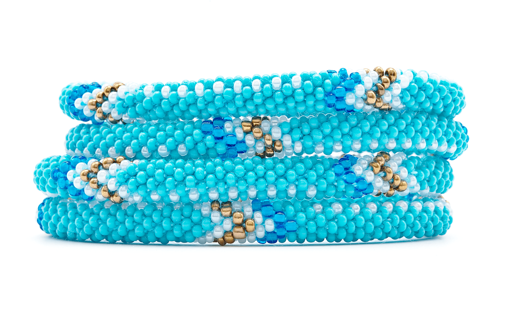 Handmade glass bead bracelet from Nepal, featuring a roll design. Also known as a beaded bracelet, seed bead bracelet, beach glass bracelet, or sea glass bracelet