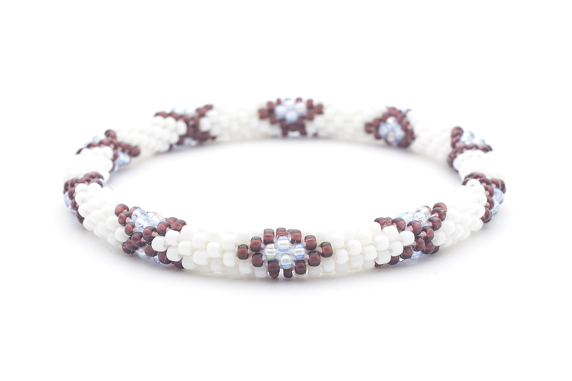 Handmade glass bead bracelet from Nepal, featuring a roll design. Also known as a beaded bracelet, seed bead bracelet, beach glass bracelet, or sea glass bracelet