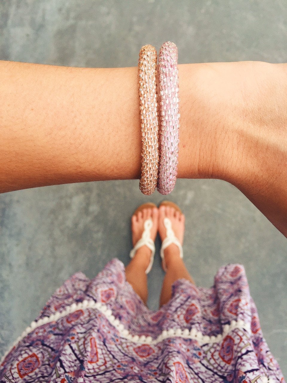 Handmade glass bead bracelet from Nepal, featuring a roll design. Also known as a beaded bracelet, seed bead bracelet, beach glass bracelet, or sea glass bracelet